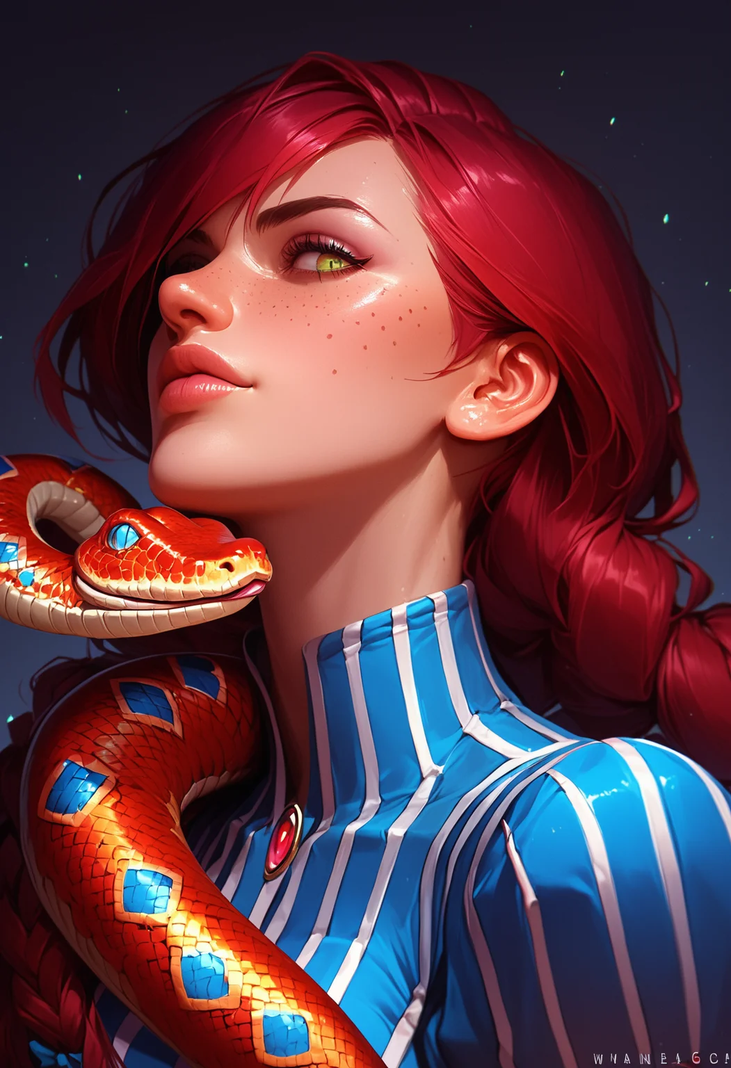 score_9, score_8_up, score_7_up, 
Wendys, snake on shoulder, upper body,
hkmagic