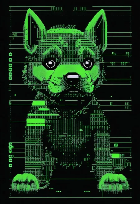 ascii_art of a puppy in the futurescape cybertech whatever, ascii_art
