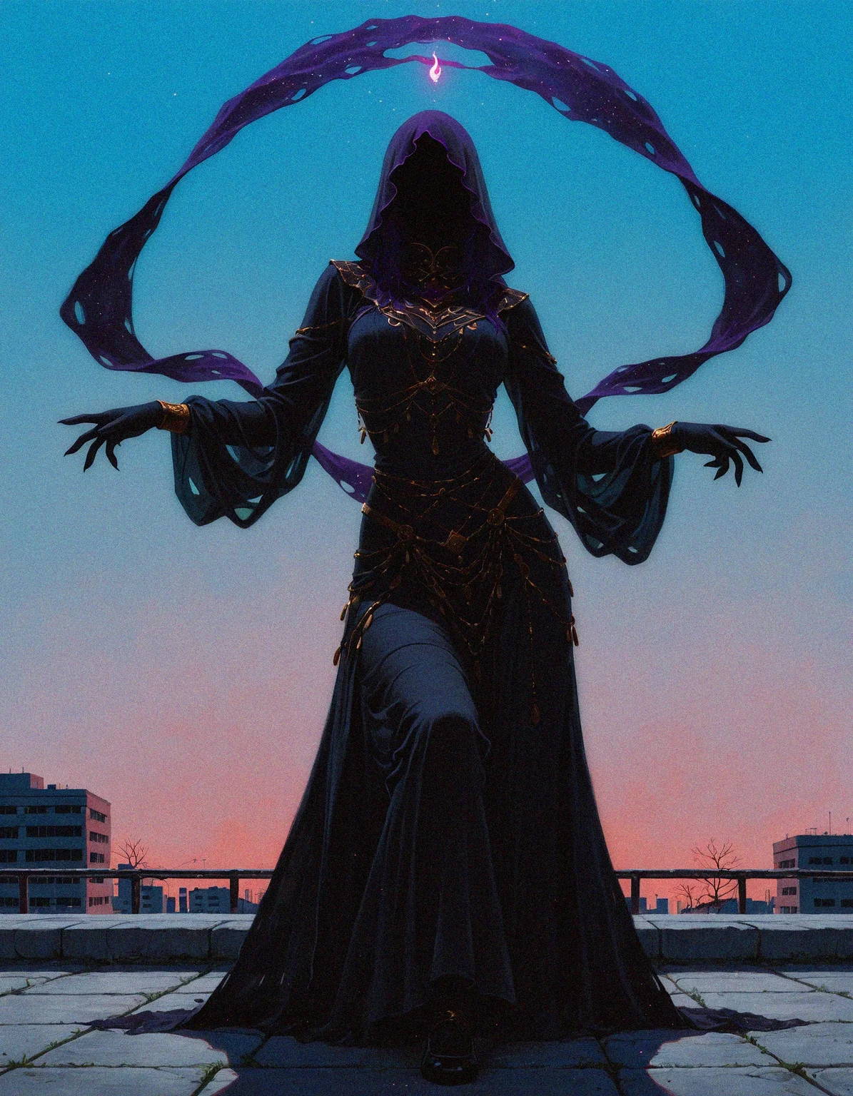 masterpiece, best quality, amazing quality, <lora:DarkFantasy_v3_Buns:0.55>, Shadow Dancer, dark flowing attire, twin daggers, moonlit rooftop, poised stance, masterpiece, best quality, amazing quality