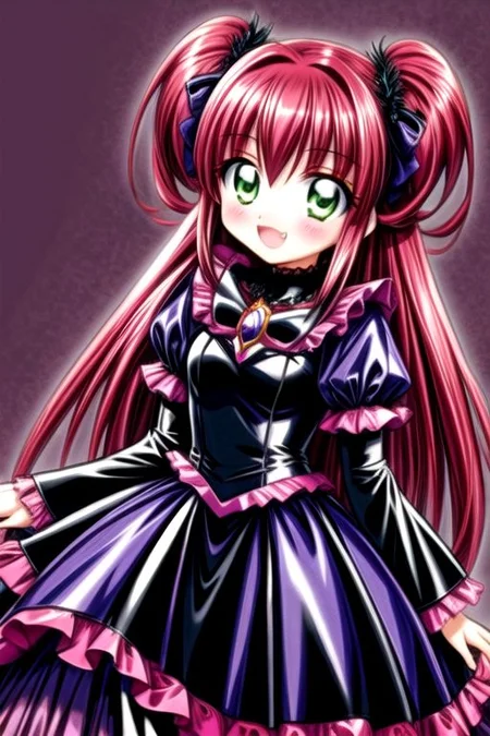 Bad_End_Precure, DarkPrecure, corrupted princess wearing dark pastel (ruffled:1) (gleaming latex:1) gown with (latex vampire cloak:1) and (detached frilly wide sleeves:1), soft lighting, ruffles, (cute little fang:1)
(vmpr:1),
<lora:more_details:1>,