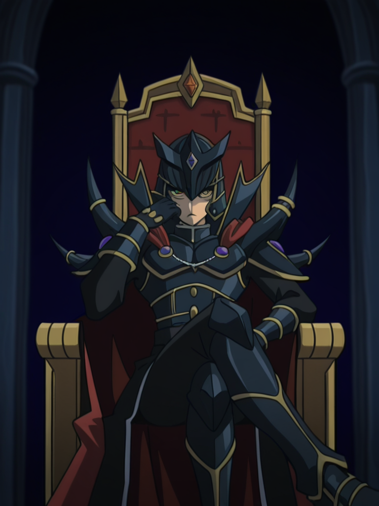 1boy,  sitting on throne, throne room,  crossed legs, HAND RESTING ON THE FACE, bored, 
 <lora:supreme_kinh:0.9> Supre2meGXKing,black helmet, black armor,red cape,  yellow eyes, 
DARK ROOM,, masterpiece, high quality, absurdres, best quality, very aesthetic, newest, ,