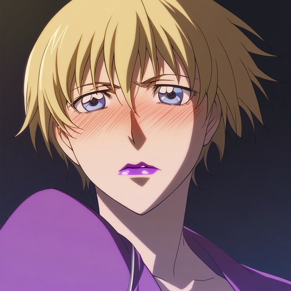score_9, score_8_up, score_7_up, source_anime, expressive, anime, Artist speedlines, dynamic, D4RK3RTH4NBL4CK, DTB_Style, 1woman, (brita_(darker_than_black):1.2), long_hair, blonde_hair, blue eyes, purple_lips, naked_jacket ,looking at viewer, facing viewer, revealing clothes, convenient_censoring, bare_legs, high_heels, blush, blushing, embarrassed, dark background, Artist style:komori_takahiro