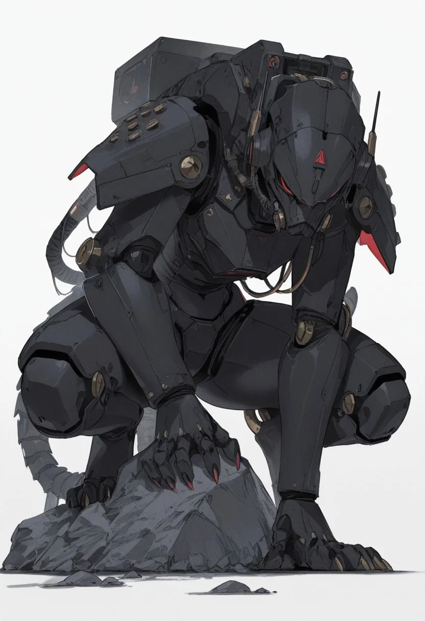 masterpiece, best quality, amazing quality, solo, white background, tail, full body, no humans, squatting, robot, claws, mecha, science fiction, rock, realistic, cable, power armor, humanoid robot, mechanical tail, digitigrade, rolua,
dark_comic_fantasy_noir <lora:noobai_ep11_stabilizer_v0.138_fp16:0.3> <lora:NOOB_vp1_detailer_by_volnovik_v1:0.3> <lora:dark_comic_fantasy_noir_illustriousXL-000021:0.6> <lora:96YOTTEA-WAI:0.5> <lora:Rolua_style_v1_cocoILv56:0.7>