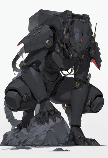 masterpiece, best quality, amazing quality, solo, white background, tail, full body, no humans, squatting, robot, claws, mecha, science fiction, rock, realistic, cable, power armor, humanoid robot, mechanical tail, digitigrade, rolua,
dark_comic_fantasy_noir <lora:noobai_ep11_stabilizer_v0.138_fp16:0.3> <lora:NOOB_vp1_detailer_by_volnovik_v1:0.3> <lora:dark_comic_fantasy_noir_illustriousXL-000021:0.6> <lora:96YOTTEA-WAI:0.5> <lora:Rolua_style_v1_cocoILv56:0.7>