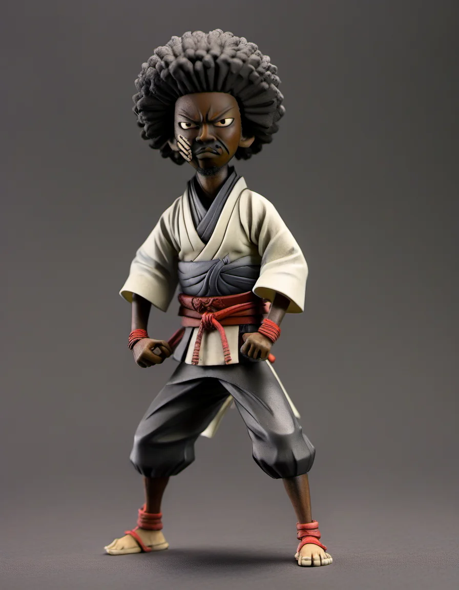 clay, afro samurai, feudal japan, african, black <lora:CLAYMATE_0.3_:0.7>
