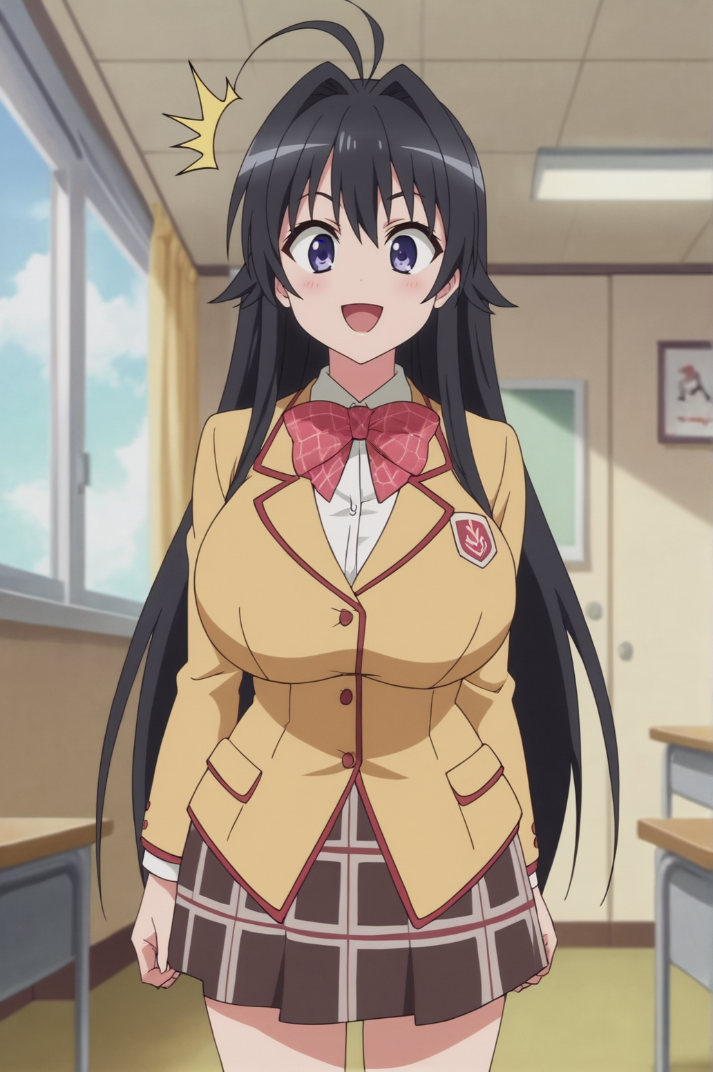 score_9, score_8_up, score_7_up,anime_source, source_anime, best background, detailed background, anime screencap,  Chizuri, 1girl, ahoge, long hair, school uniform, solo, ^^, sedictive smile, huge breasts, bow,  indoors,  <lora:JN_Chizuru_Minamoto:0.8>