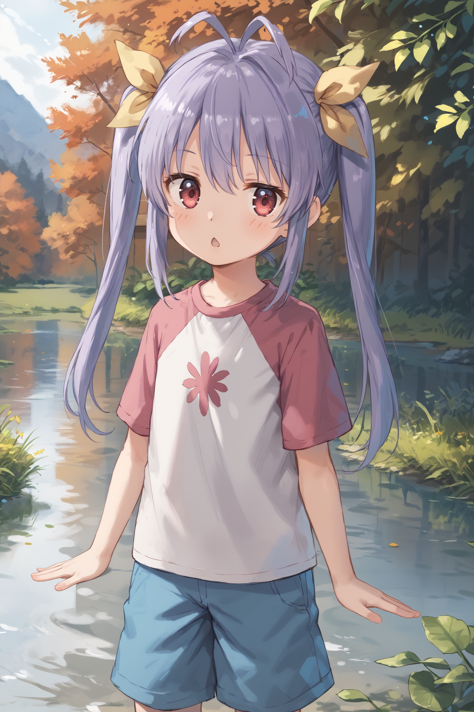 score_9, score_8_up, score_7_up, BREAK
1girl, miyauchi renge, hair ribbon, shirt, shorts, open mouth, triangle mouth, BREAK
outdoors, nature, river, blurry, depth of field, BREAK
<lora:add-detail-xl:1>, <lora:PerfectEyesXL:0.3>, <lora:CinematicStyle_v1:0.5>, <lora:t0nym0r3XLP:0.7>, <lora:Renge_pdxl_v1.0:0.85>