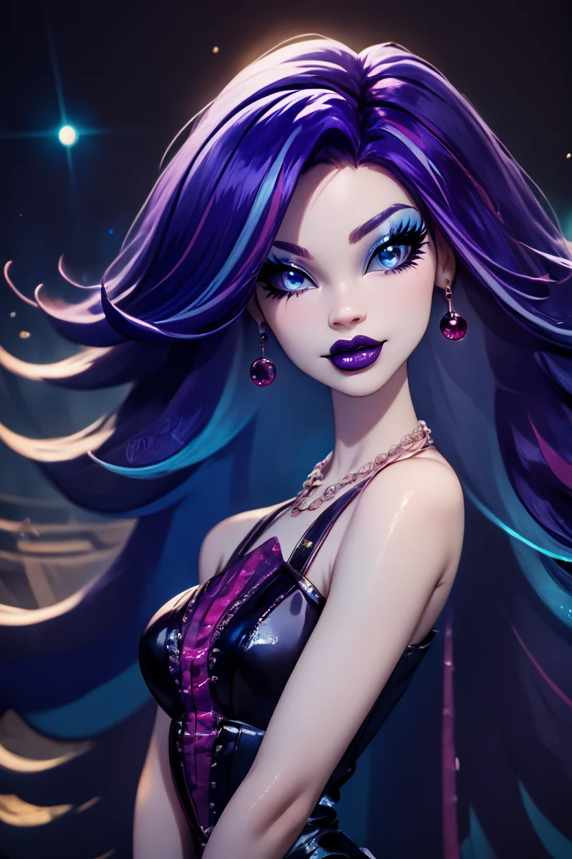 score_9, score_8_up, score_8, medium breasts, (curvy), cute, eyelashes, ,,, , ,,, zzSpectra, blue eyes, blue hair, long hair, multicolored hair, purple hair, streaked hair, two-tone hair, pale skin, makeup, jewelry, earrings, lipstick, dress, necklace, eyeshadow, bracelet, purple lips, <lora:SpectraVondergeist_MH_PDXL:1.0>, ,,,, BREAK, (ultra realistic,32k, masterpiece:1.2),(high detailed skin:1.1),( high quality:1.1), head tilt, lips, closed mouth, shiny clothes, (upper body), looking at viewer, bokeh, luminescent background, ,,, embedding:zPDXL, Expressiveh, ,,, <lora:RlAnmPDXL:1.0>,
