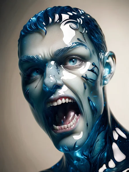 schizophrenia as an animal, hyperrealistic, , foreshortening, by Stefan Gesell <lora:ral-blueresin-sdxl:1> made of ral-blueresin