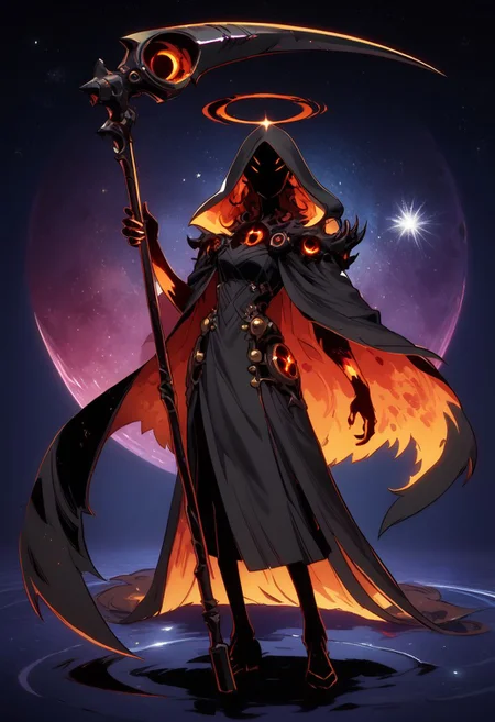 score_9, score_8_up, score_8, 
1girl, solo, blackhole-chan, dynamic pose, space galaxy background, full body,
holding, holding black_hole scythe,