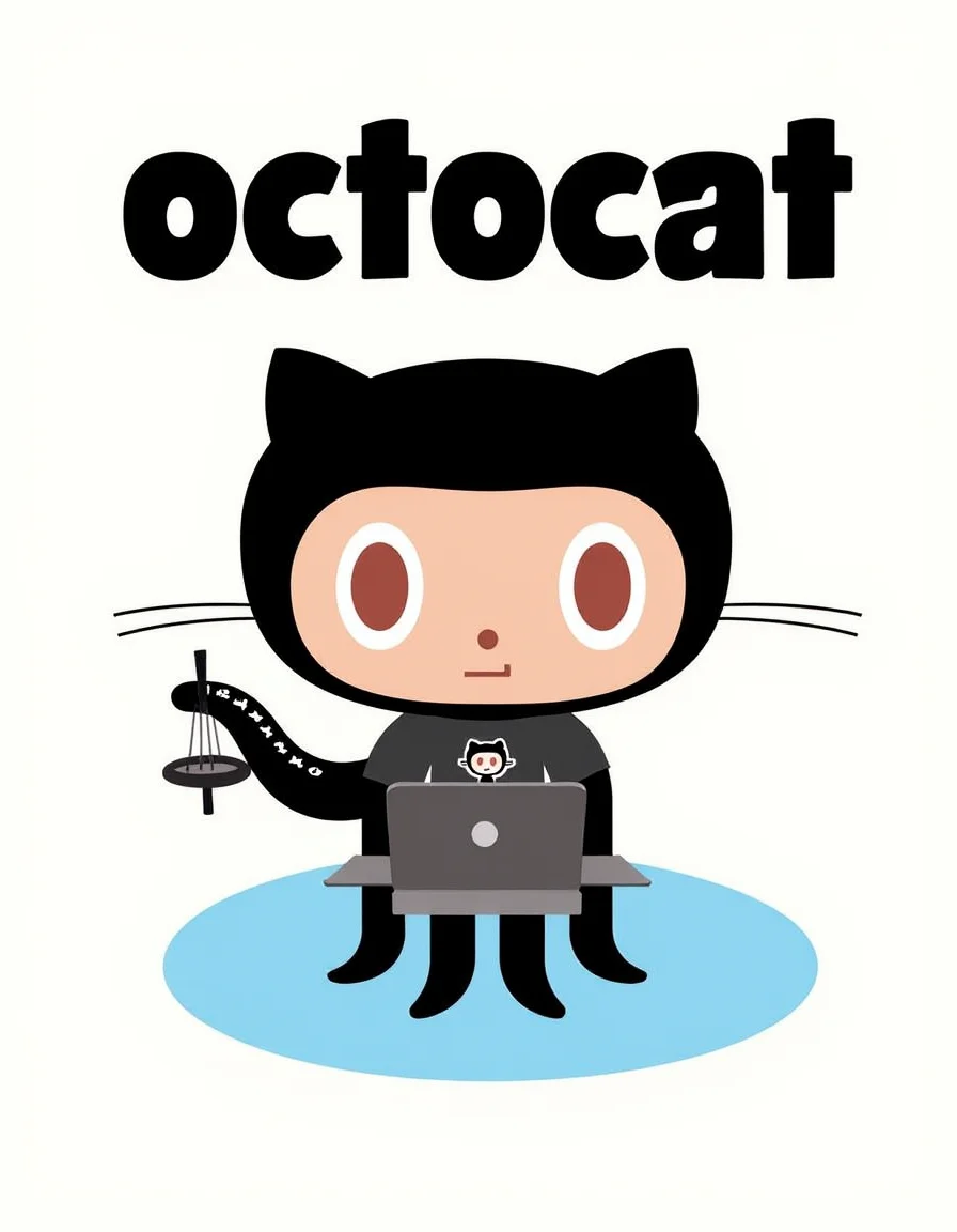 Octocat on a movie poster. The poster's text reads: "Octocat". The poster features an illustration of Octocat in a black outfit working on a computer. He is wearing a Github t-shirt.<lora:General Flux\octocat.safetensors:0.9500000000000001:1.0>