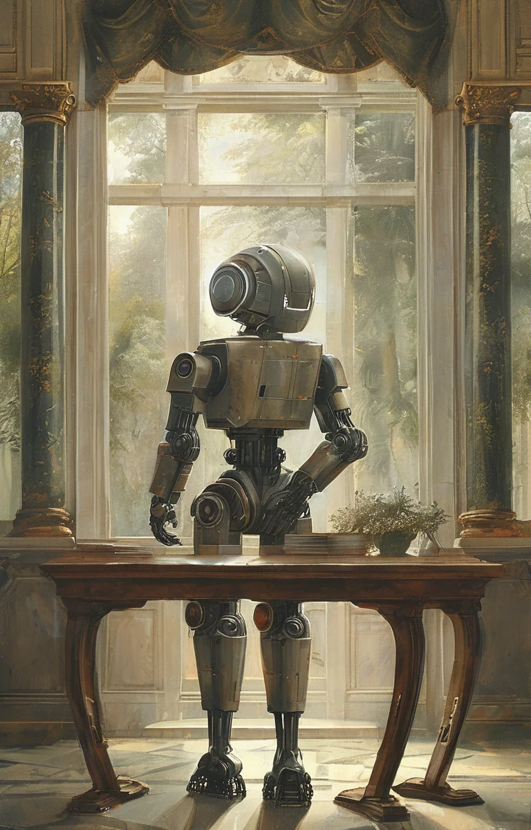 masterpiece,best quality,<lora:tbh195-sdxl:0.9>,illustration,style of Titian, portrait of Housework robots