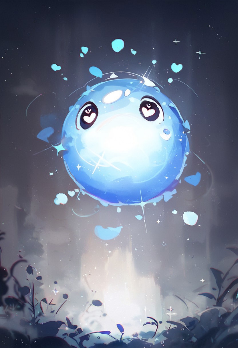 (Office), warm lighting, score_9, score_8_up, score_7_up, score_6_up, fog,
blue sphere
io
cube
black eyes
full body symbol-shaped pupils, sparkle, standing, heart-shaped pupils, looking up, light particles, solo, bug, no humans