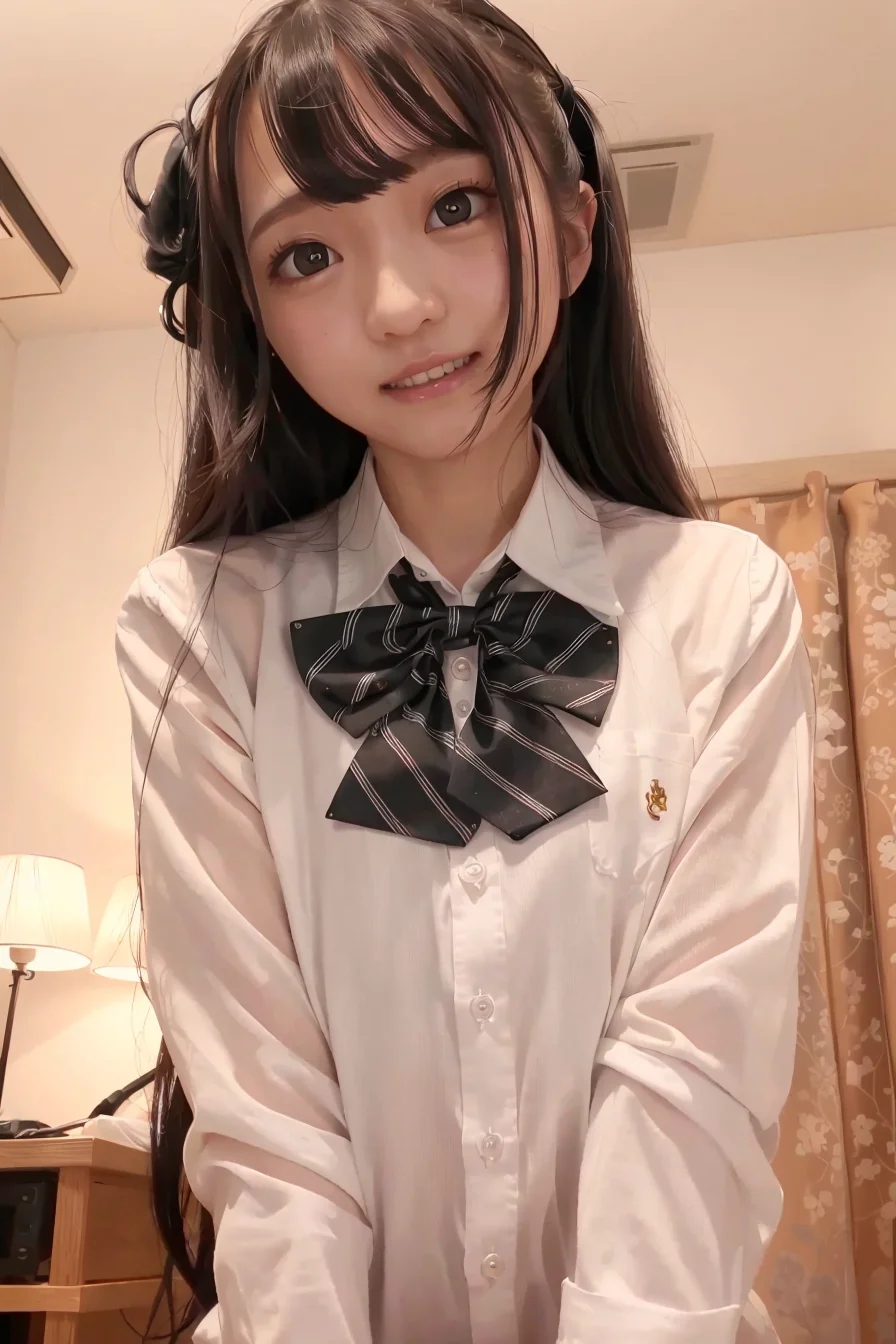 (4k, best quality), (realistic, photo-realistic),1girl, solo,(upper_body),
long_hair, black_hair,
beautiful detailed eyes, (smile),(looking at viewer),
bow,
bowtie,collared_shirt,white_shirt,
orange_background,
<lora:remu_hayami_v10:0.7>