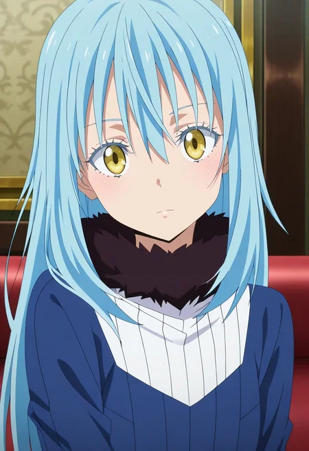 masterpiece, best quality, intricate details, anime screencap, anime coloring, , looking at viewer, , 1girl, solo, <lora:rimuru_tempest_ilxl:0.98>, rimuru_tempest, blue hair, yellow eyes, long hair, bangs, hair between eyes, , ,