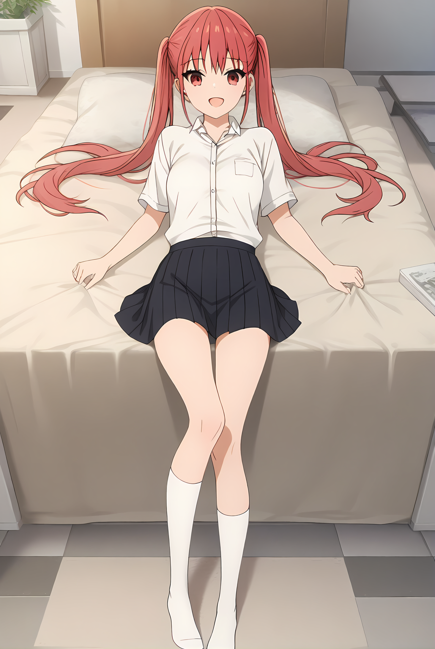 (skirt white shirt socks), hm-remi, pink hair, red eyes, twintails, medium breasts, 1girl, solo, skinny, score_9, score_8_up, score_8, score_7_up, score_7, score_6_up, score_6, score_5_up, score_5, source_anime, happy, sunset, (1.3::full body|sitting|standing|lying|straight-on|0.6::close-up| :1.20), feet, <lora:hm-remi-V01-000003:1.00>
