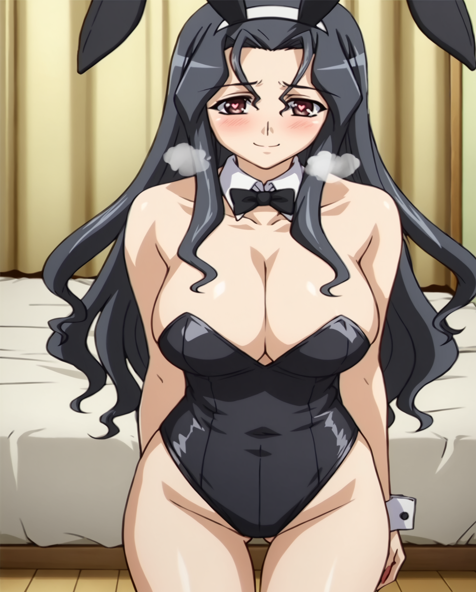 score_9, score_8_up, score_7_up, source_anime BREAK 1girl, solo, long hair, black hair, parted bangs, smile, blush, large breasts, cleavage, perky breasts, standing, thigh gap, playboy bunny cosplay, fake bunny ears, indoors, looking at viewer, heart-shaped pupils, heavy breathing, <lora:Yuuko_Houkago_2_Sayuri_for_Pony:1>, yuuko, rating_questionable