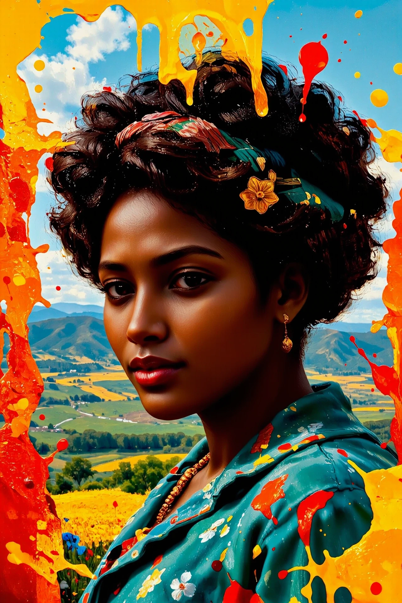 gradient, beautiful Tanzanian landscape,  woman, multilayer paint splash style, <lora:Hand v2:1> <lora:Anti-Blur:1> <lora:Insane Detail Slider:0.5>   <lora:Flux.1_Turbo_Detailer:0.6>   <lora:flux-photo-transparent_Alpha_1.0:0.8> <lora:flux.1_lora_flyway_Epic-detail_v2:1>   <lora:Painterly01b_CE_FLUX_AIT:0.8> pntrlyCE_style