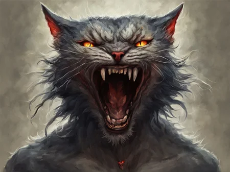 Demonic HuMeow roaring <lora:SDXL-HuMeow-LoRA-r8-000003:1>