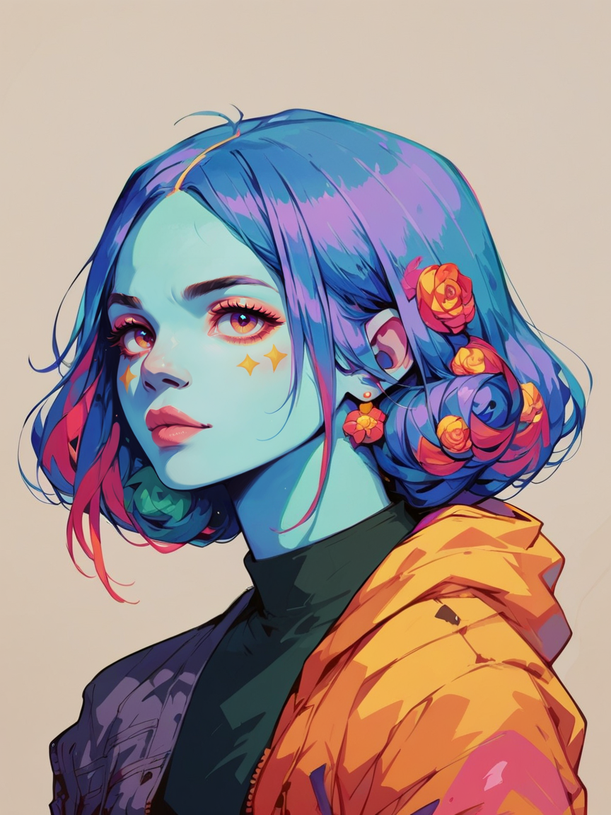 score_9, score_8_up, score_7_up, score_6_up, score_5_up,  <lora:coacalinaXLP:1> coacalina, colourful, 1girl,