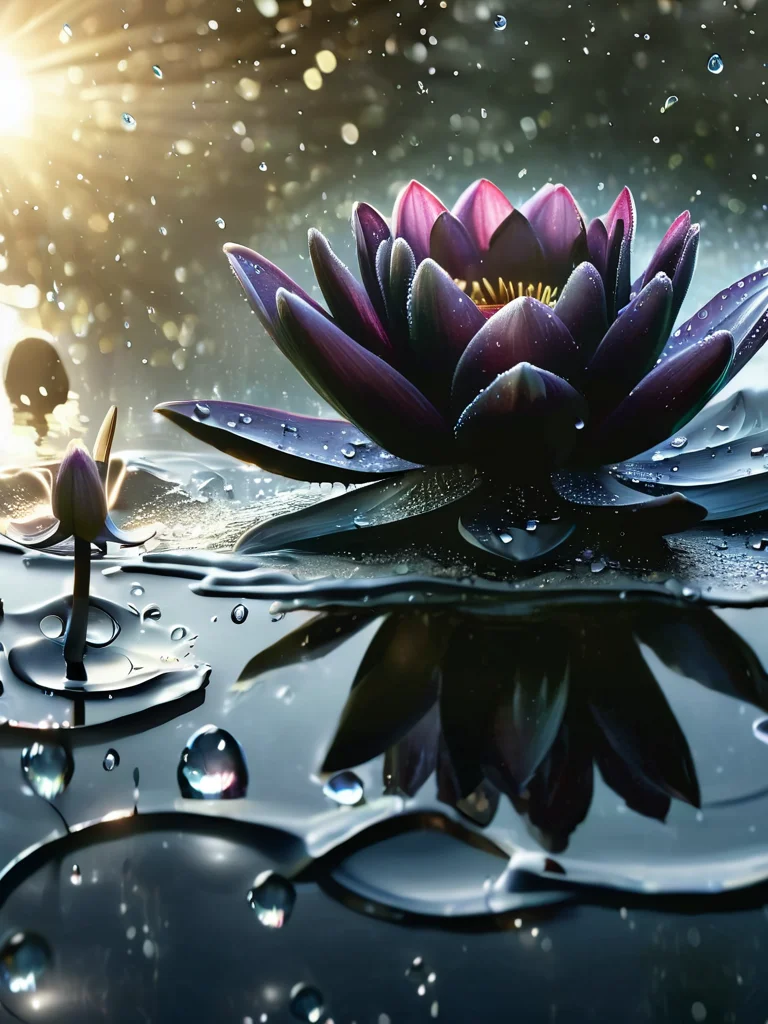 DonMM4g1cXL  fantasy black water lily flower ingrid-elias-style lens flare, water drops, ominious fairyland background <lora:ingrid_elias_style_v2:1>  <lora:DonMM4g1cXL-v2.1:1>