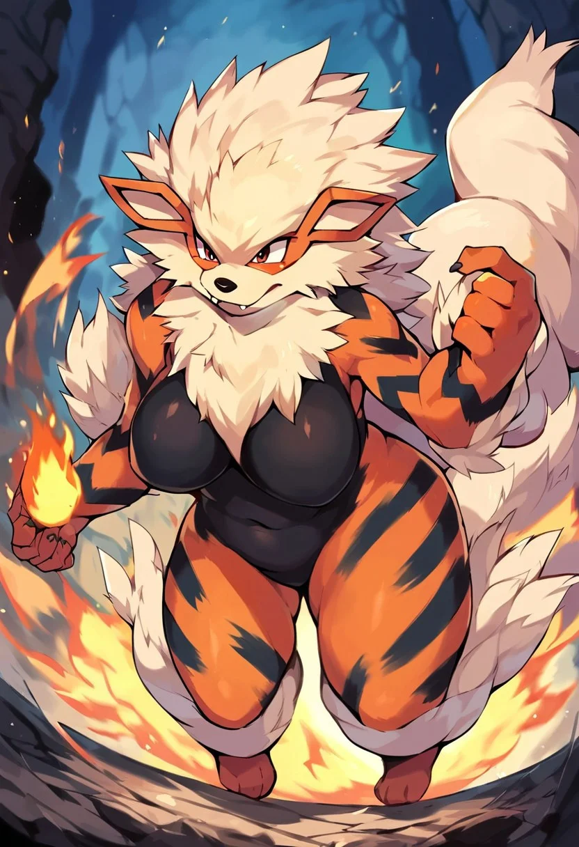 score_9, score_8_up, score_7_up, score_6_up, source_furry, dof, full-length portrait, solo, blurred background, <lora:POKEMON_ARCANINE:1> 1girl, large breasts, no nipples, no privates, arcanine, pokemon (creature), cinematic, action, motion blur, dynamic angle, fire
