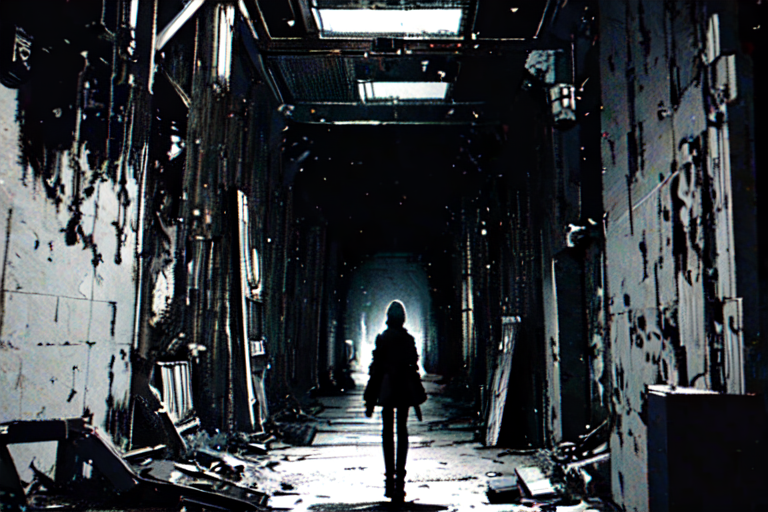 highly insanely detailed, masterpiece, top quality, best quality, highres, 4k, 8k, RAW photo, (very aesthetic, beautiful and aesthetic),  
tsutomu nihei,nihei_tsutomu,blame!,blame gakuen!,abara,TNstyle,sidonia_no_kishi,(mausoleum,tower,hangar,deep horizon,tunnel,space,spacecraft,stairs,giant room),decrepit,vast scenery,perspective,flock,dystopia,destroyed,blm,cyberpunk,empty,dark background,science fiction,futuristic,no human, 
<lora:blamev2:0.8>, 
(1girl:1.3), 
solo focus, 
underground facility,âââ