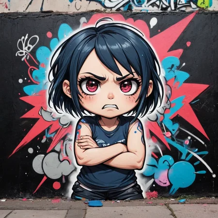 (2d grafiti:3.0), cute angry chibi, flustered, crossed arms, pouting, <lora:LCM_LoRA_Weights:0.25>