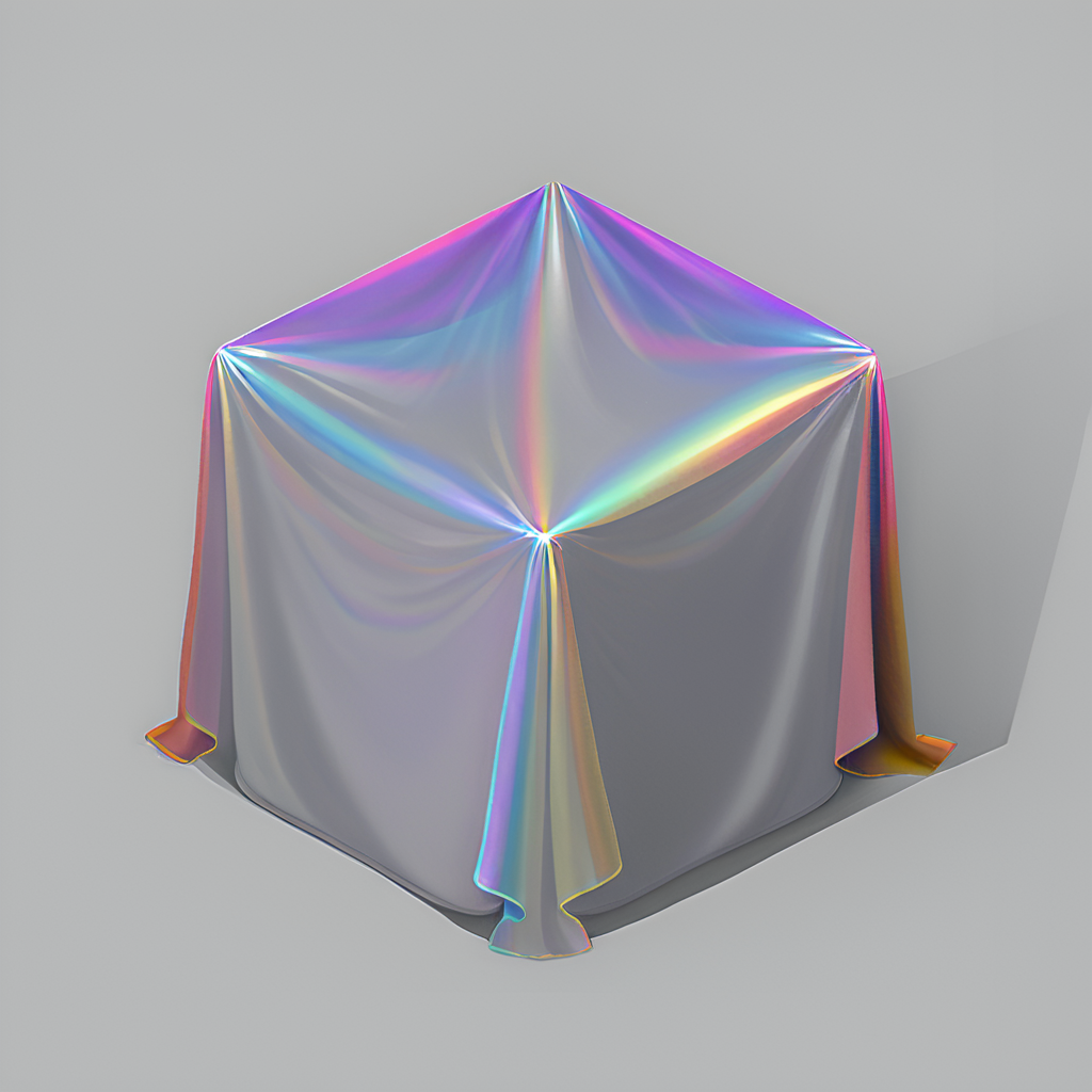 cast shadow, made of holographic cloth, made of hologram fabric, isometric, solo, simple background, no humans, made of rainbow fabric, light grey background, 1cube <lora:materials_and_textures_sphere_orb_SDXL:1>
