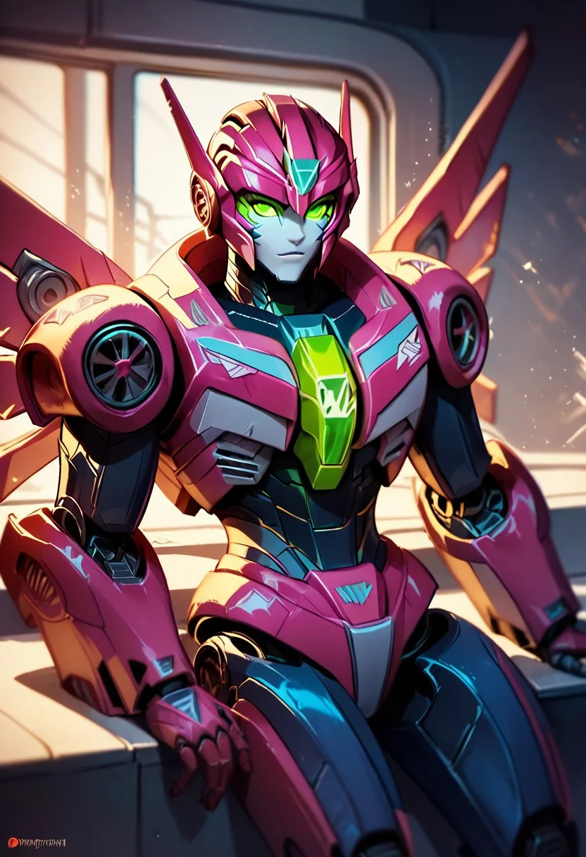 score_9_up, score_8_up, score_7_up,score_6_up, rating_safe, style_comics, transformers g1, transformers, starscream, robot with jet wings, green cockpit in middle of chest, fans on sides of chest, vents on sides of head, blue and green, model pose,