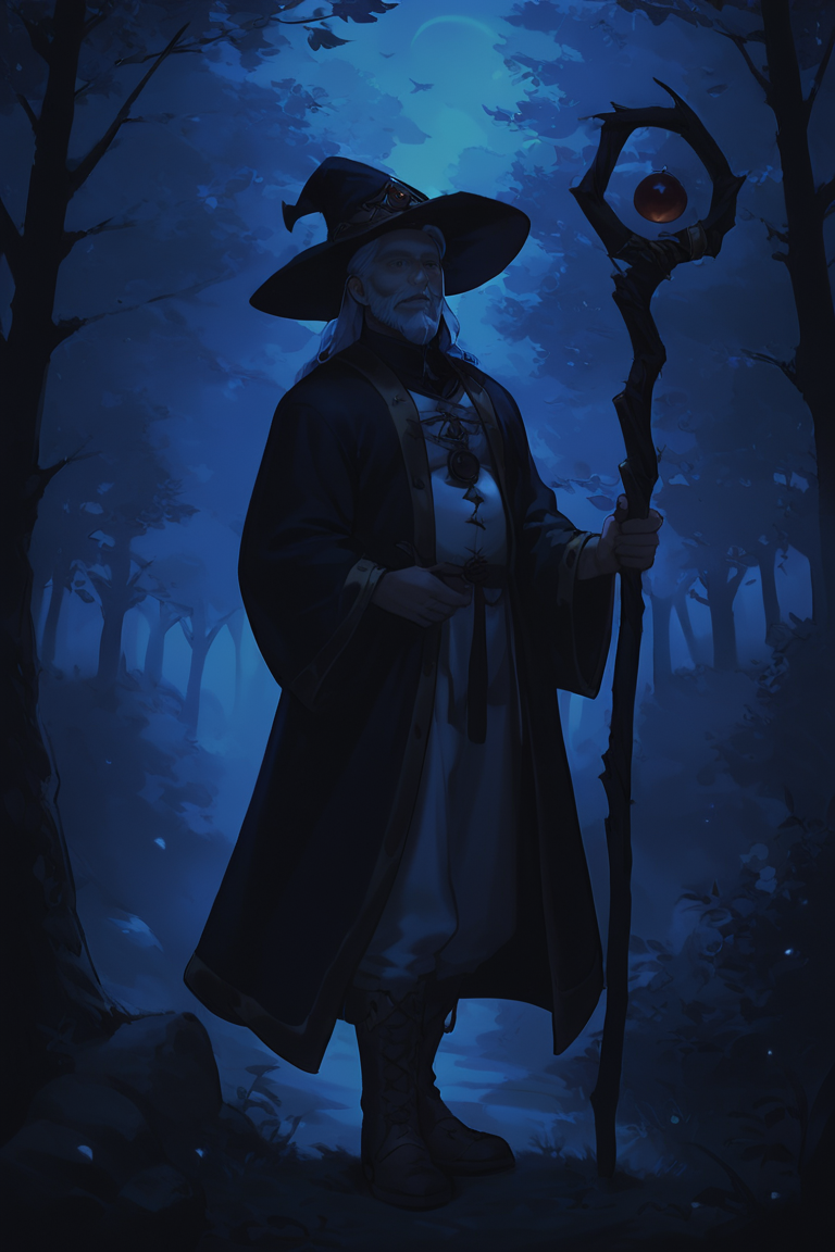 score_9, score_8_up, score_7_up, dark theme, low light, wizard, old, 1boy, old man, male focus, hat, beard, solo, staff, witch hat, facial hair, forest, nature, robe, long hair, looking at viewer, tree, holding, white hair, outdoors, holding staff, boots <lora:Smooth Night Style SDXL_LoRA_Pony Diffusion V6 XL:1>