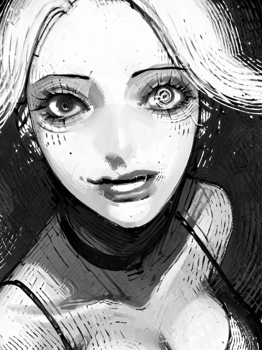 score_9, score_8_up, score_7_up, score_6_up, score_5_up, <lora:NxhqtXLP:1> nxhqt, monochrome, cleavage, (pink theme)