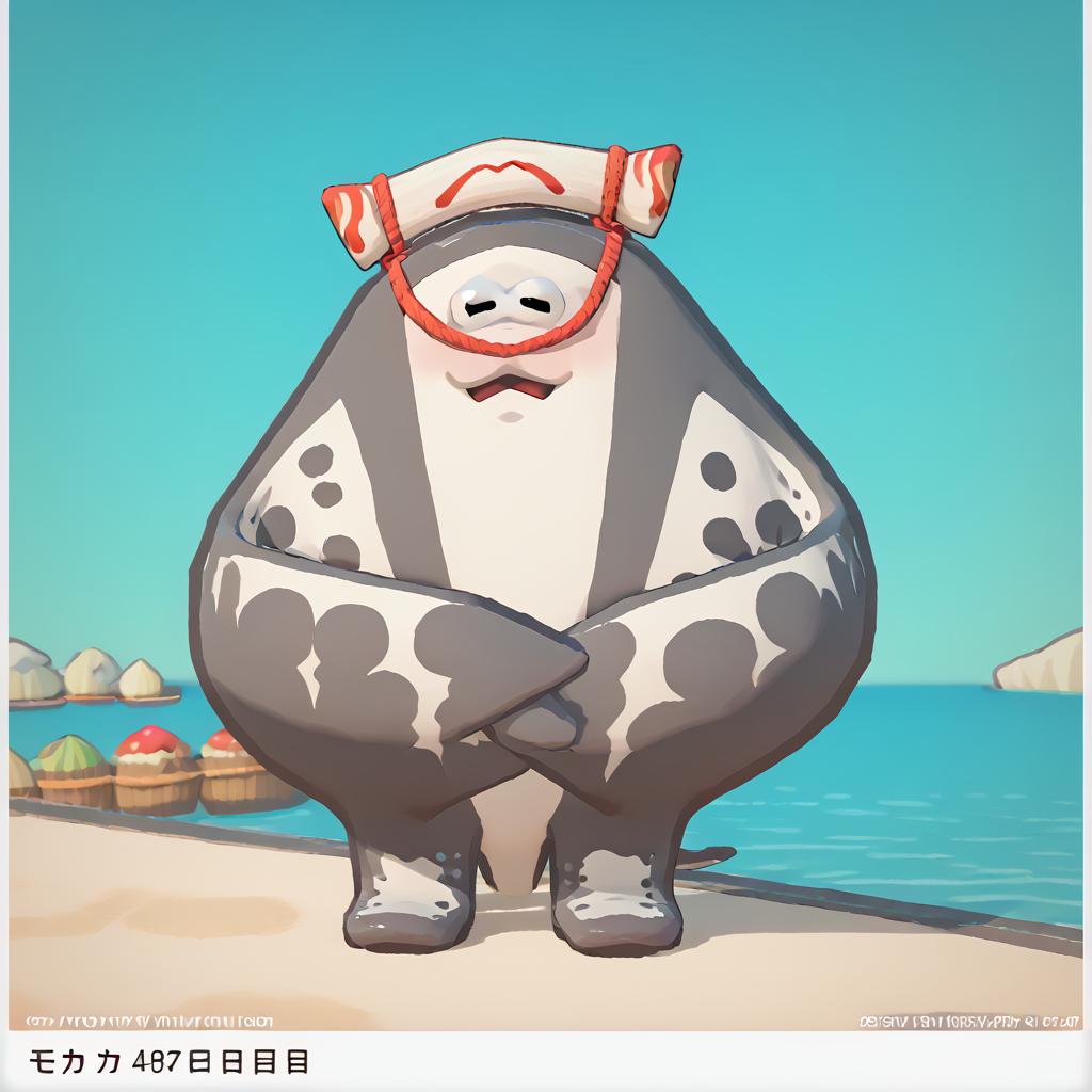 <lora:Buncho_Parfait_Birds__Style:0.8> bunparfait, no humans, 3d, low poly
 <lora:Big_Man_Splatoon_PonyXL:1> big man, splatoon, manta ray, dark grey and light grey body, fins, headwear, cute face