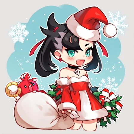 score_9, score_8_up, score_8, medium breasts, (curvy), cute, eyelashes, BREAK, , BREAK, zzMarnie, aqua eyes, black choker, black hair, <lora:MarnieP3:0.8>,, zzPadoru, blush, smile, open mouth, meme, holding sack, santa hat, dress, ,<lora:PadoruMemePDXL:1.0>, ,<lora:Style55_PDXL:0.3>, , BREAK, smile, looking at viewer, cowboy shot, embedding:zPDXL, Expressiveh, <lora:Expressive_H-000001:0.4>,