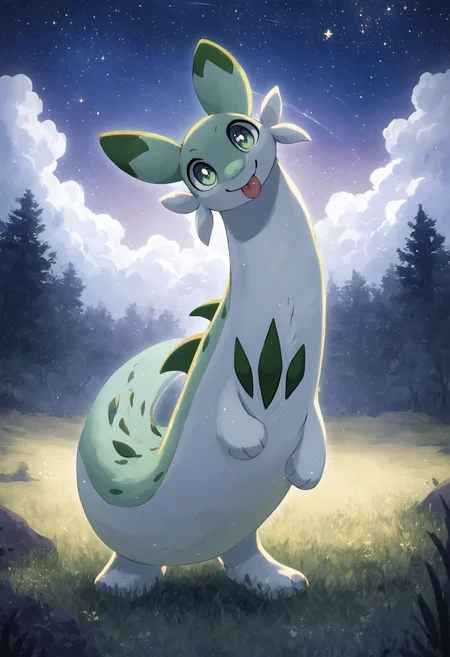 score_9, score_8_up, score_7_up, source_anime BREAK
forest background, tall grass, wildflowers, moonlight, dark, clouds, stars, night
Chillet_Palworld, feral, light green fur, green eyes, white underbelly, (green back spikes:1.2), green chest markings, green spots, green-tipped ears, whiskers, long animal ears, long tail, smile, looking at viewer
facing viewer, head tilt, tongue out, four legs, standing
detailed background, beautiful scenery
<lora:add-detail-xl:1>
<lora:Chillet_Palworld:1>