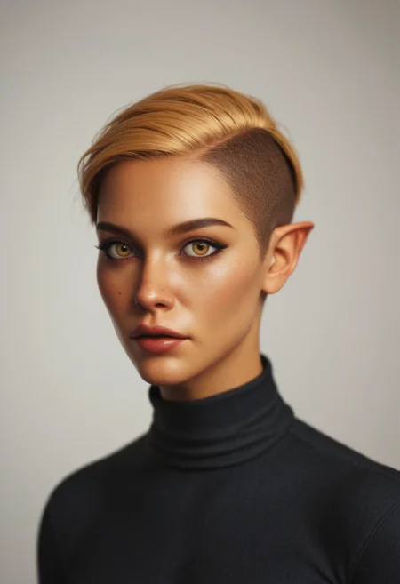 (score_9, score_8_up:1.1), score_7_up, rating_safe, 1girl, a gorgeous high elf mage, altmer, (alien yellow skin), (alien golden skin), tall and feminine, magical elf very large yellow eyes, short yellow golden hair in asymmetrical pixie cut, (short pixie cut hair), supermodel look with pronounced sharp cheekbones and narrow sharp long chin. (golden sorcereress robes). Dynamic and playful pose, <lora:EdobESO_XL_v1.0:0.95>, high elf, skyrim altmer, <lora:1dkXLP:0.25>, <lora:add-detail-xl:0.3> <lora:RELSM_v1:0.4>, <lora:SDXLHighDetail_v5:0.3> Painstaking Attention To Details, <lora:fantasy_world_pony:0.7>