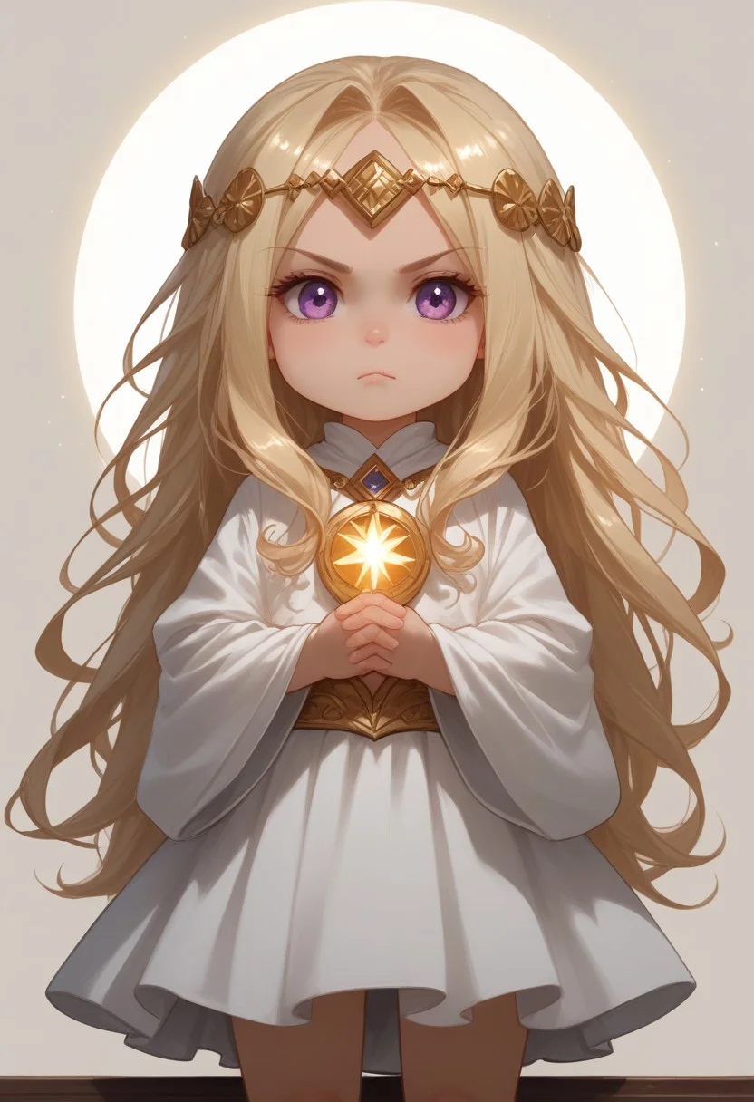 score_9, score_8_up, score_7_up, source_furry, solo, adorable chibi goddess, (flowing hair, long hair, Cosmic_hair:1.4), angry, arms crossed, view from above, goddess dress, (chibi body, sparkling body, pristine body:1.4), (indirect lighting, dynamic lighting:1.4), simple background, chibi art style, (detailed image, high resolution, 5k resolution:1.0), (realistic style, chibi art style, Las Lindas Art Style:1.2)