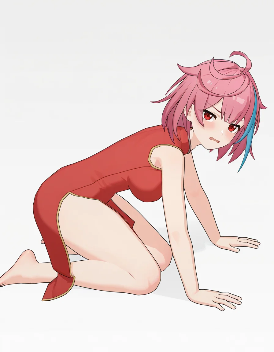 3dxialuo,white background,simple background,(china dress:1.2),red dress,disgust,thighs,looking at viewer,full body,
<lora:xialuo_noob:0.6>,xialuo,1girl,solo,red eyes,pink hair,multicolored hair,blue hair,ahoge,short hair,streaked hair,bangs,breasts,
masterpiece,best quality,very aesthetic,absurdres,