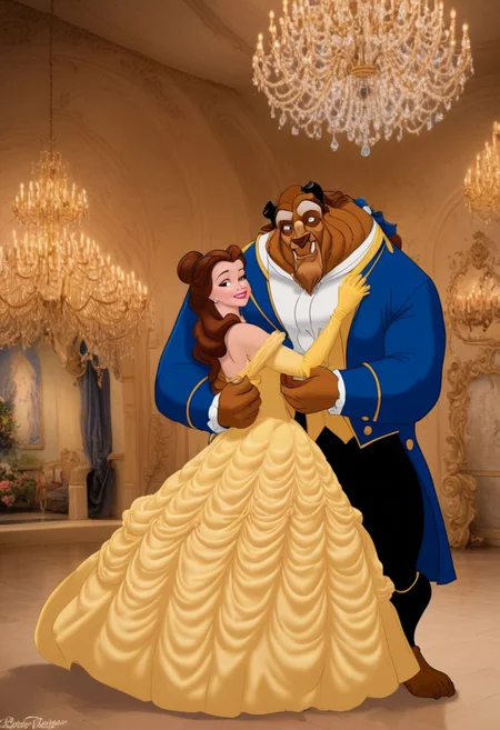 Realistic, people magazine photoshooting, 1girl, 1man, original style,
Belle, hugging TheBeast, princess dress, in ballroom