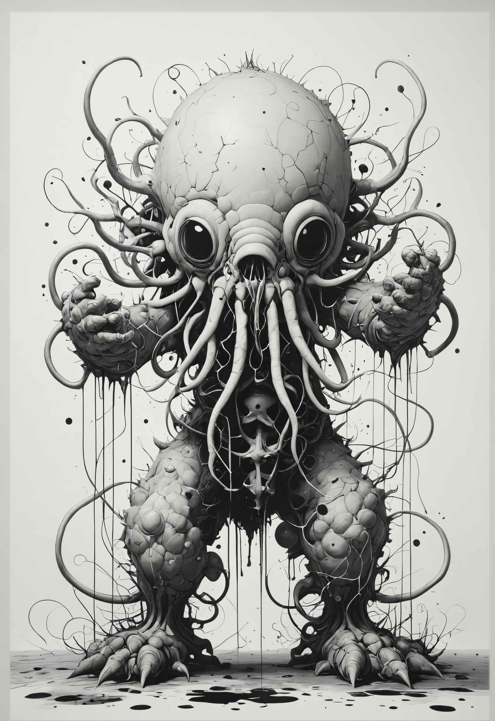 absurd surrealism,  primordial creatures,   clean sharp focus, detailed,Christopher Wool