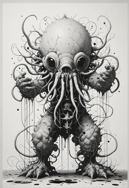 absurd surrealism,  primordial creatures,   clean sharp focus, detailed,Christopher Wool
