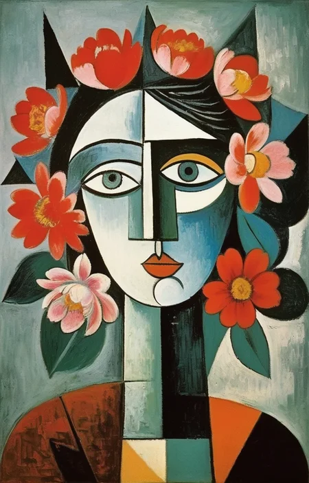 masterpiece,best quality,<lora:tbh296-sdxl:0.8>,illustration,style of Pablo Picasso, decaying peonies