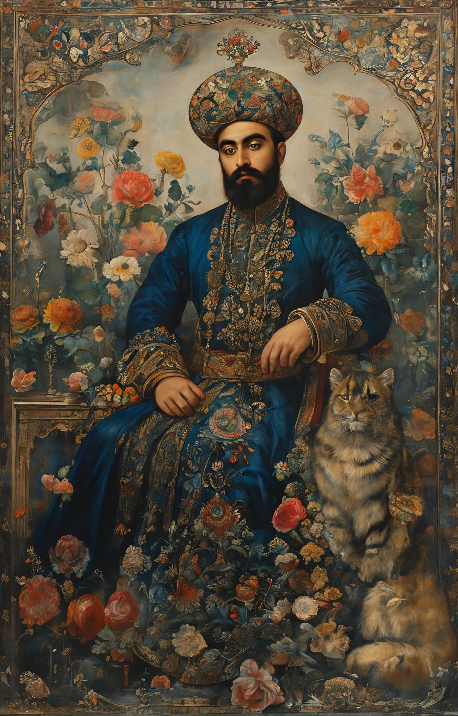 masterpiece,best quality,<lora:tbh292-sdxl:0.9>,illustration,style of Qajar art portrait of noble man