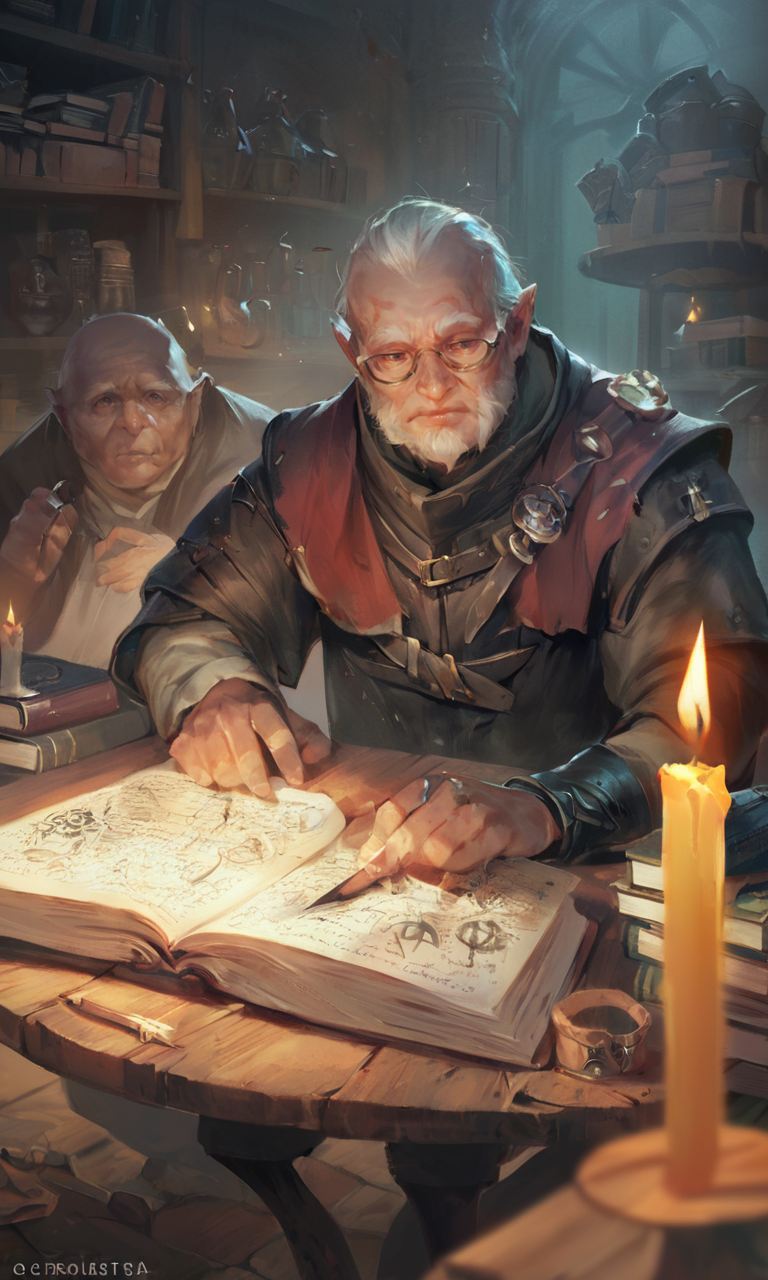 score_9, score_8_up, score_7_up, BREAK, gwentstyle, an old man sitting at a table with a candle, writing a book, (dark fantasy:1.2), soft light, <lora:GwentStyle_v2:0.85>