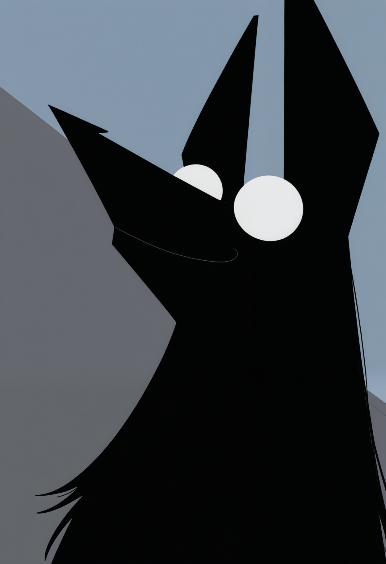 masterpiece,best quality,amazing quality, 1boy, solo, bl1nd, furry, black fur, no pupils, pointy snout, close up, side angle, smug expression,
