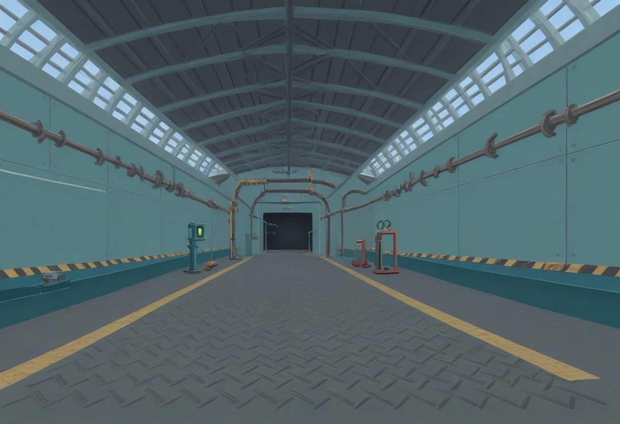 best quality, masterpiece, amazing quality, very aesthetic, absurdres,
indoors, no humans, factory, metal, chains