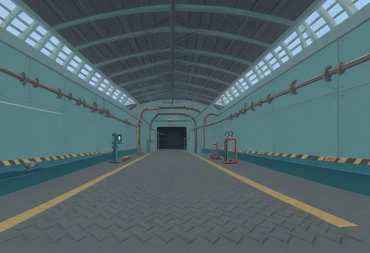 best quality, masterpiece, amazing quality, very aesthetic, absurdres,
indoors, no humans, factory, metal, chains