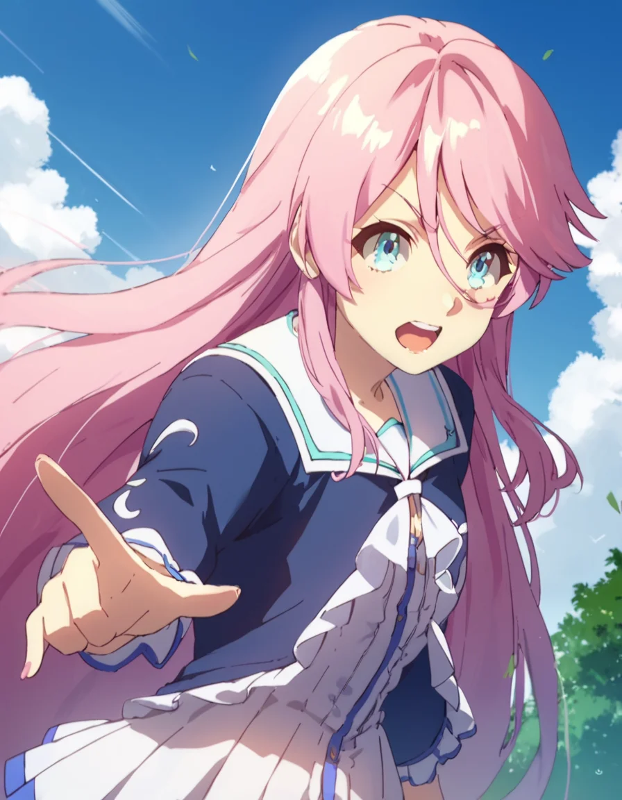 score_9, score_8_up, score_7_up, score_6_up, score_5_up, score_4_up, source_anime, Flare, very long hair, pink hair, blue eyes, , action pose