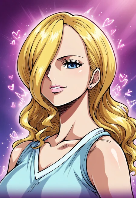 VinsmokeSoraOP, 1girl, solo, long hair, blonde hair, curly hair, blue eyes, lips, lipstick, makeup, large breast, hair over one eye, long dress, light blue dress, dress ornament, elbow length sleeves, cleavage, collarbone,
seductive pose, sexy pose, tease, in the spotlight, ,
score_9, score_8_up, score_7_up, beautiful aesthetic, very intricate, high quality details,vibrant, highly detailed, award-winning, professional,anime artwork, anime style, studio anime, athletic, curvy body, athletic girl, perky tits,large breast,perfect tits, round breasts, nipple outline,looking at viewer, pinup pose,teasing, dynamic lighting, cinematic, smug, better than you, aura of temptation, highly detailed, high resolution, masterpiece, detailed clother, detailed background, highly detailed, ((sound effects)) comic layout,