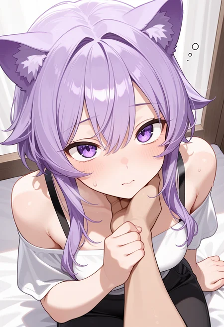 lazypos, animal ears, amethyst purple hair, Sapphire eyes, over-the-shoulder, slightly to the left, fist in the air